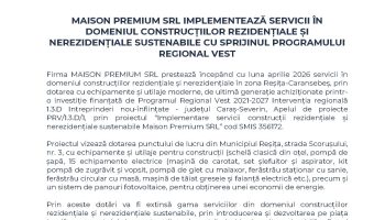 “Implementare servicii construcții rezidențiale și nerezidențiale sustenabile Maison Premium SRL” – cod SMIS 356172