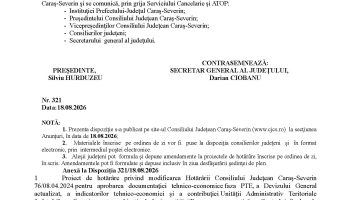 Convocare a Consiliului Judeţean Caraş-Severin pentru data de 24.08.2026