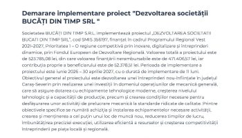 Demararea implementării proiectului “Dezvoltarea societății Bucăți din timp SRL “