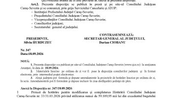 Convocare a Consiliului Judeţean Caraş-Severin pentru data de 25.09.2026